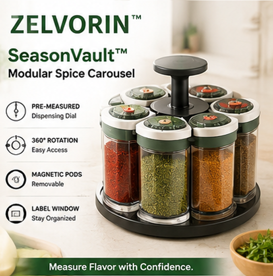 ZELVORIN™ SeasonVault™ Modular Spice Measuring Carousel
