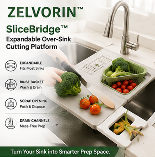 ZELVORIN™ SliceBridge™ Expandable Over-Sink Cutting Platform